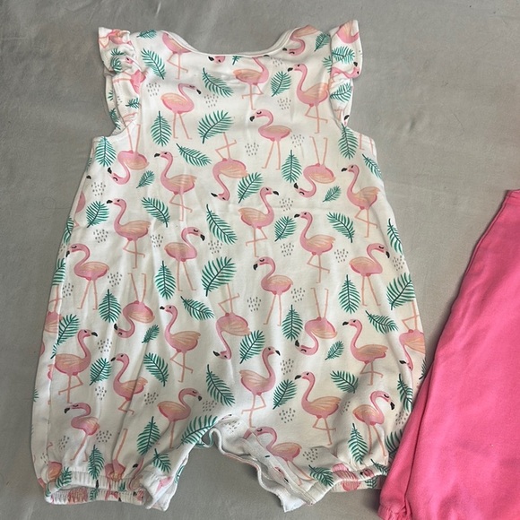 Rococo - set of 3 Pink and White Rompers with tropical flamingo design - Picture 3 of 5